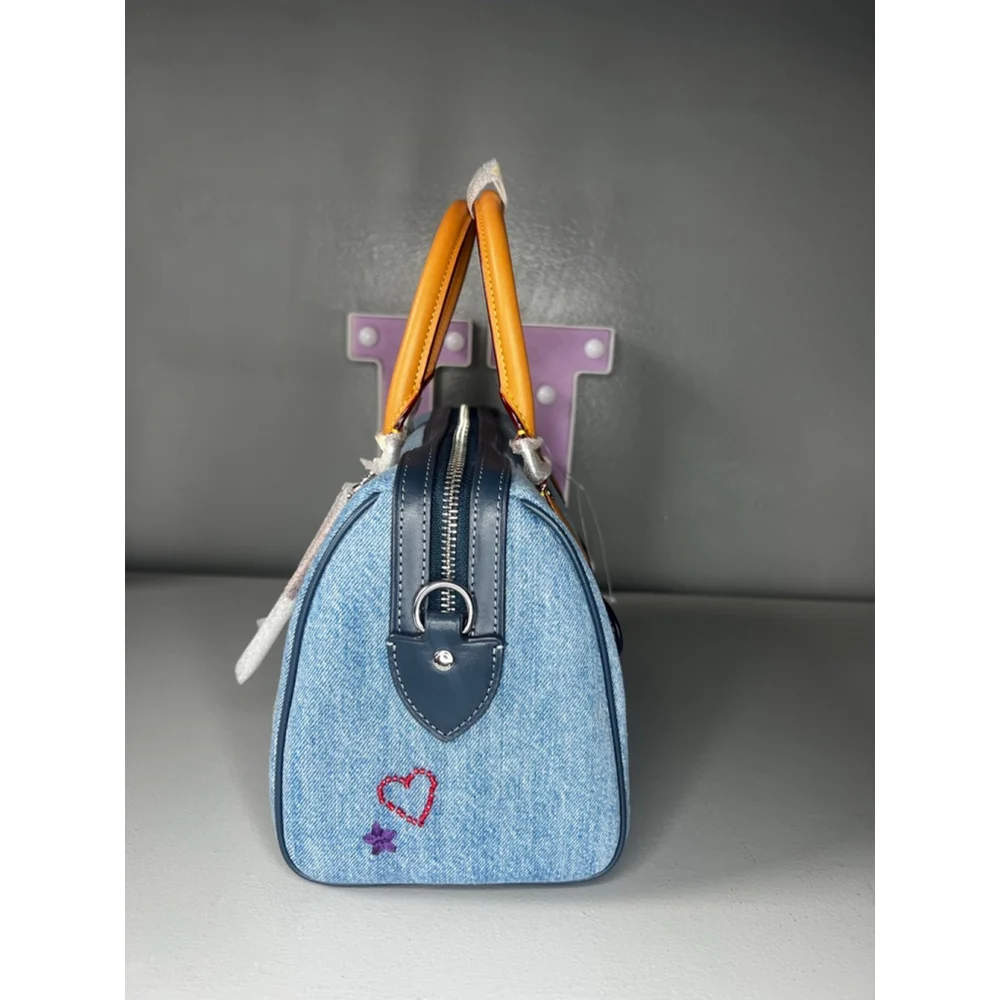 Rowan Satchel Bag In Signature Denim With Patches International Exclusive